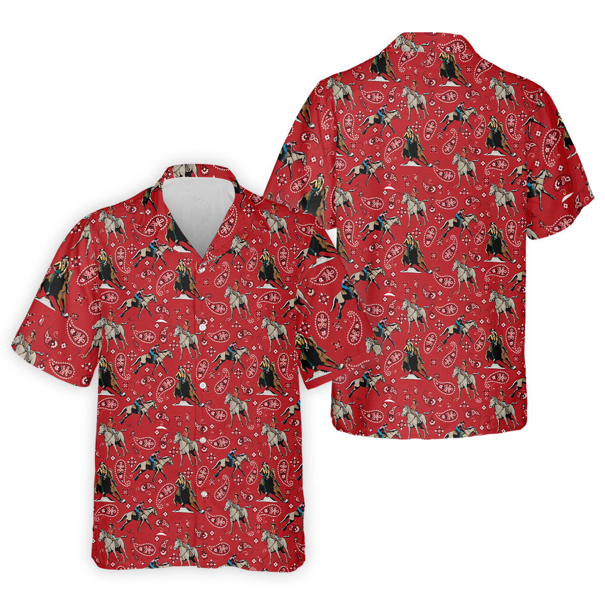 Red Cowboy Horse Paisley Pattern Golf Shirt, Mens Golf Polo, Golf Shirts For Men