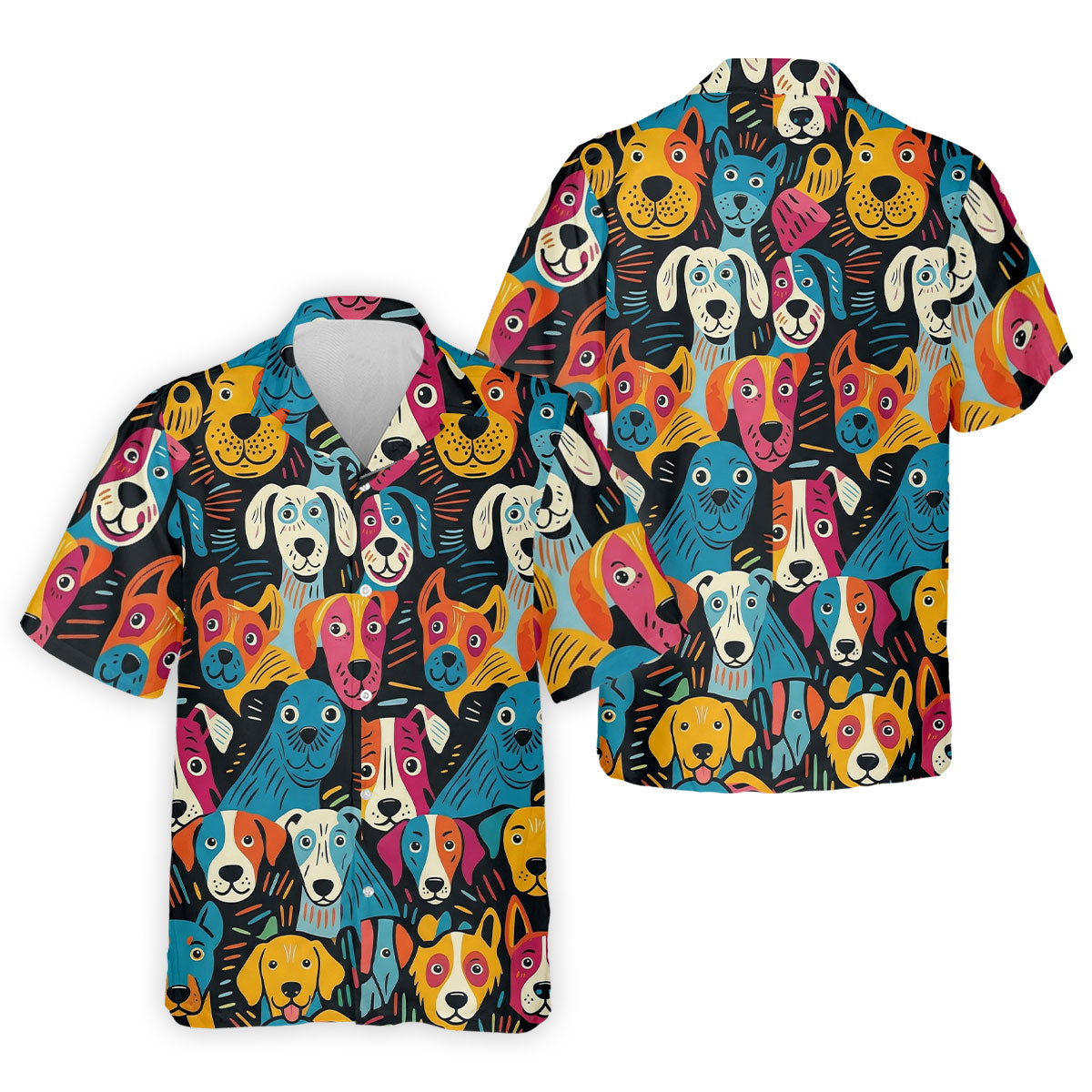 Happy Dog Faces Hawaiian Golf Shirt, Funny Golf Shirt, Abstract Animal Golf Shirts For Men