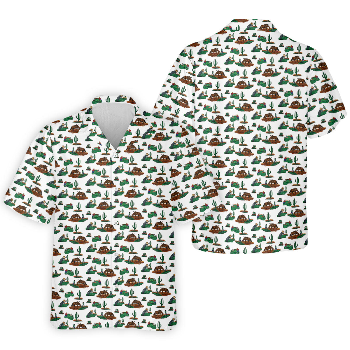 Western Golf Course Pattern Polo Shirt, Printed Golf Shirts, Golf Polo Shirts For Men