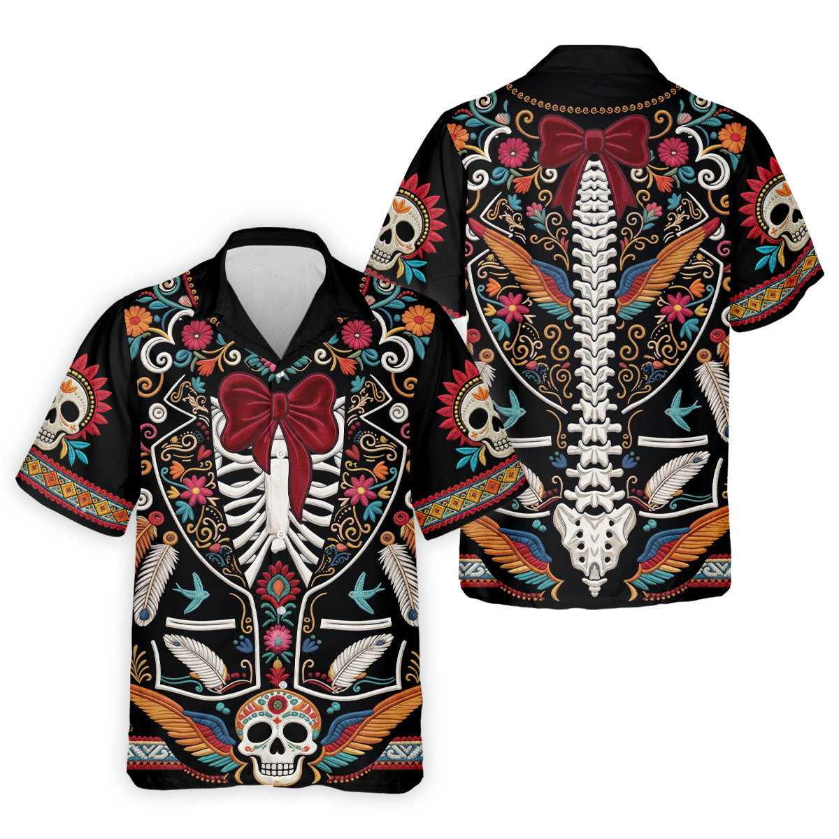 Skeleton With Flower Cinco De Mayo Celebration Golf Tops For Men, Fiesta Theme Golf Shirts For Men