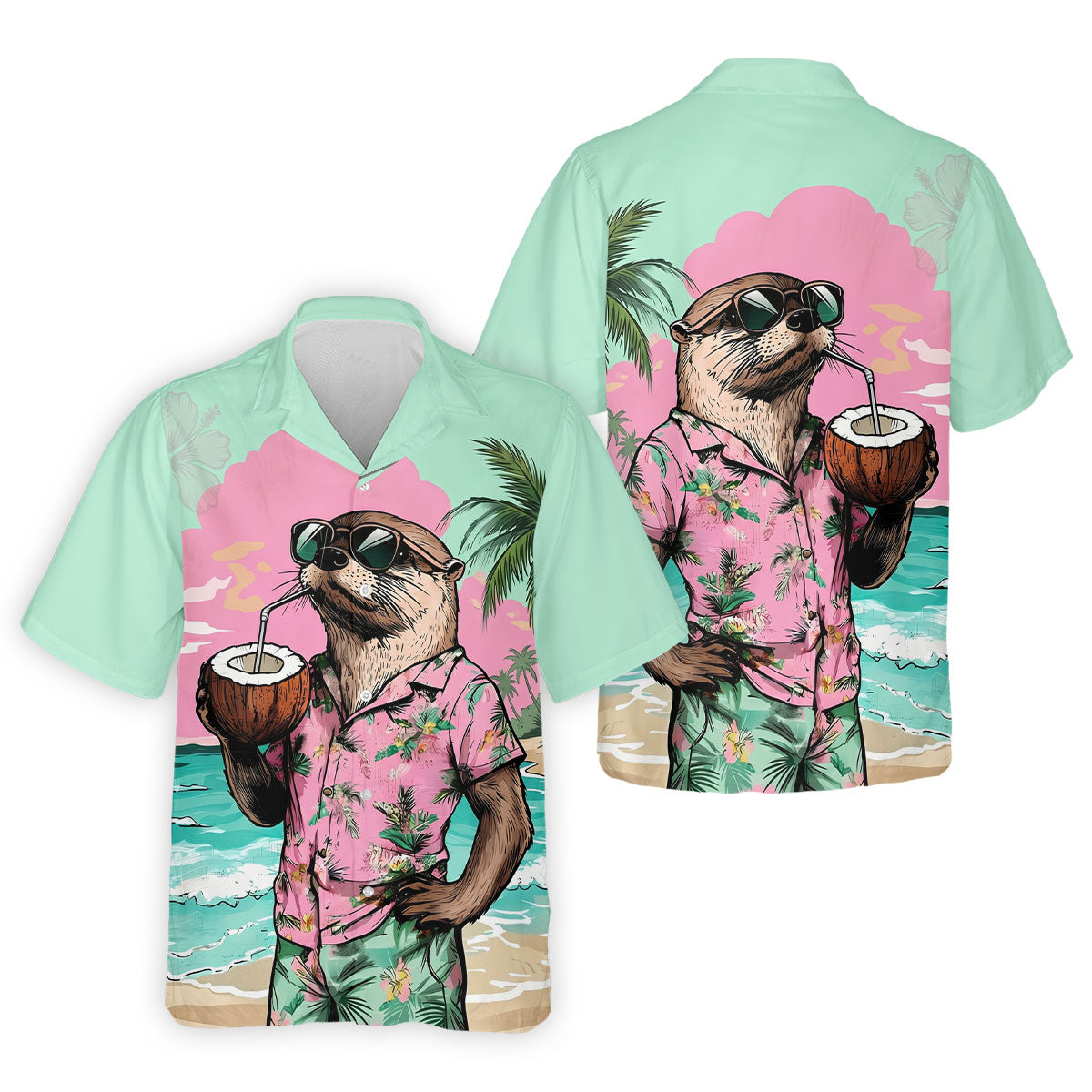 Funny Otter Tropical Summer Hawaiian Golf Shirt, Polo Shirts For Men, Golfing Apparel