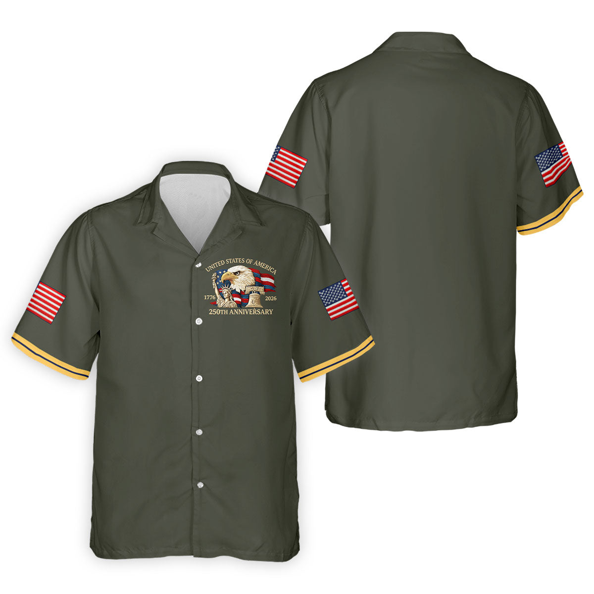 Bald Eagle American Flag 250 Years Green Golf Shirt, Patriotic 4th Of July Golf Shirts For Men