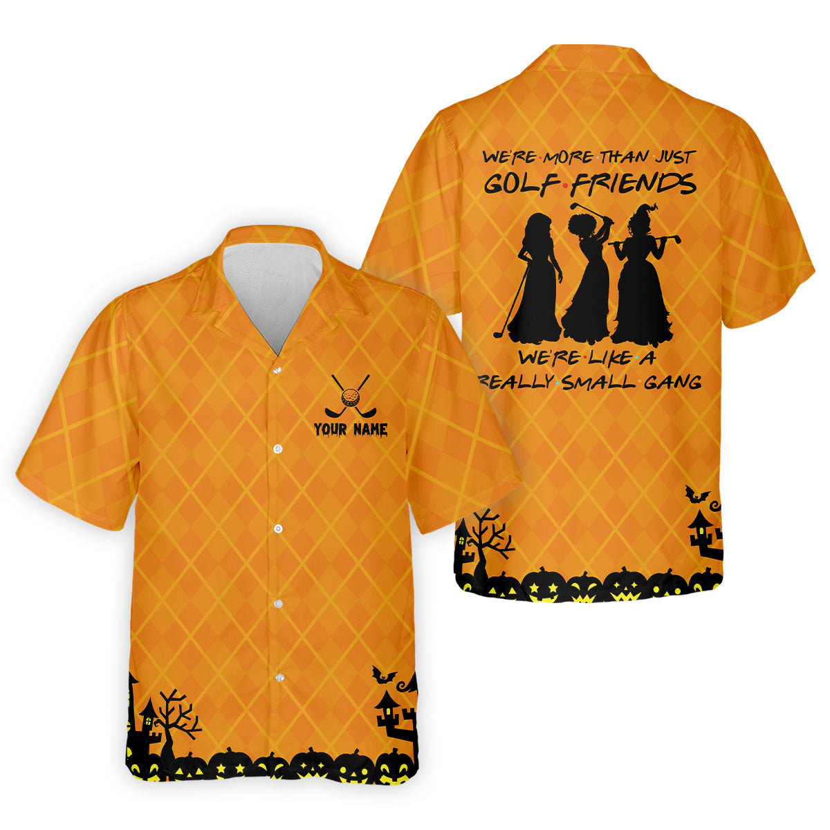Your Name Golf Friends Horror Character Polo Shirt, Halloween Shirt, Mens Golf Polo