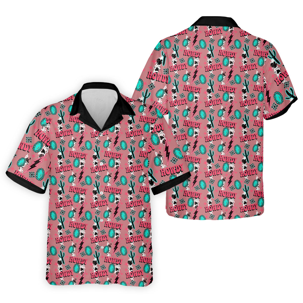 Howdy Pink Lightning Bolts Western Theme Golf Tops For Men, Polo Shirts For Men, Golf Shirts For Men