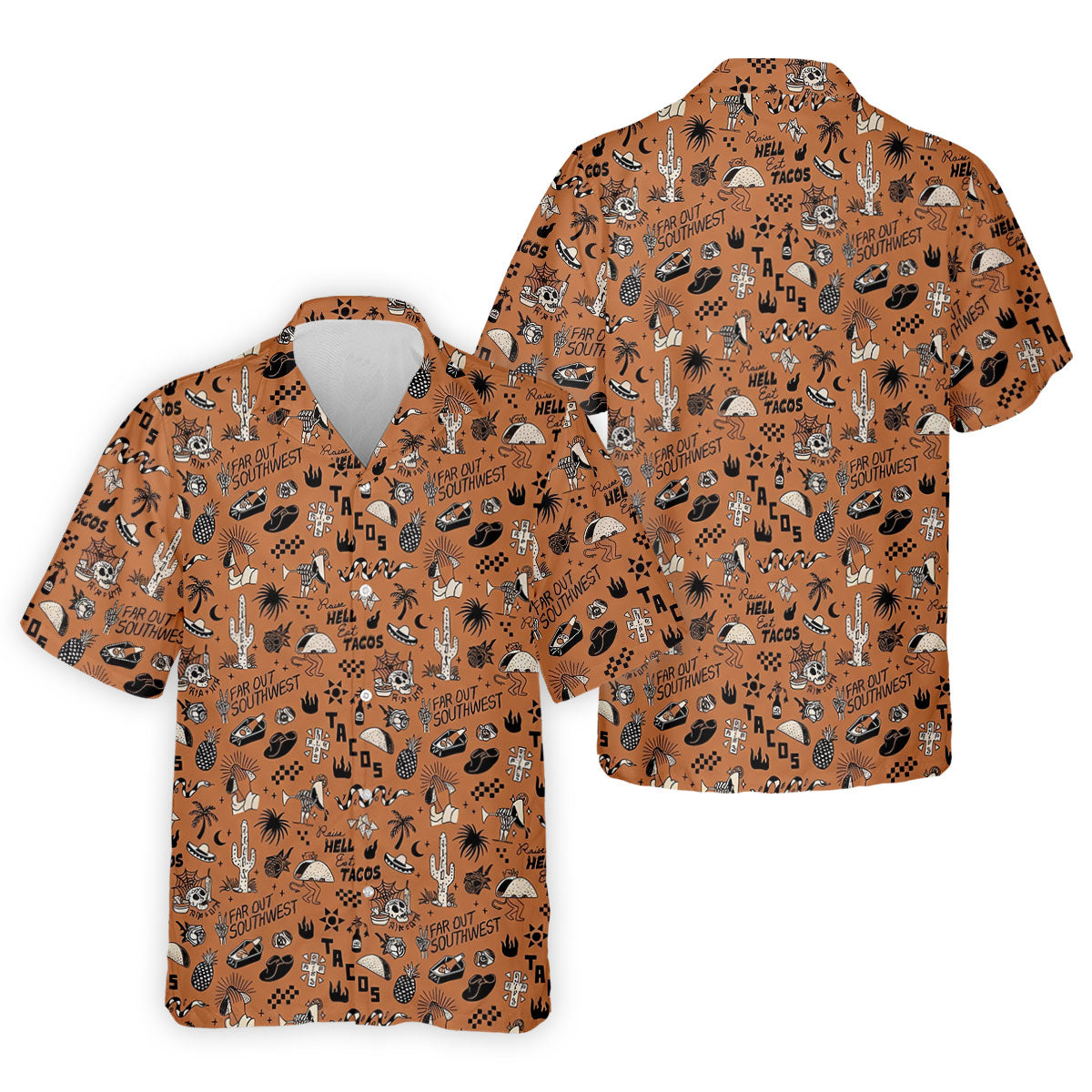 Southwest Desert Taco Skull Pattern Hawaiian Golf Shirt, Golf Tops For Women, Performance Golf Shirt