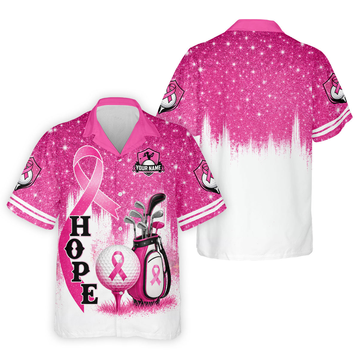Custom Female Golfer Hope Breast Cancer Polo Shirt, Golf Shirts For Men, Mens Golf Apparel