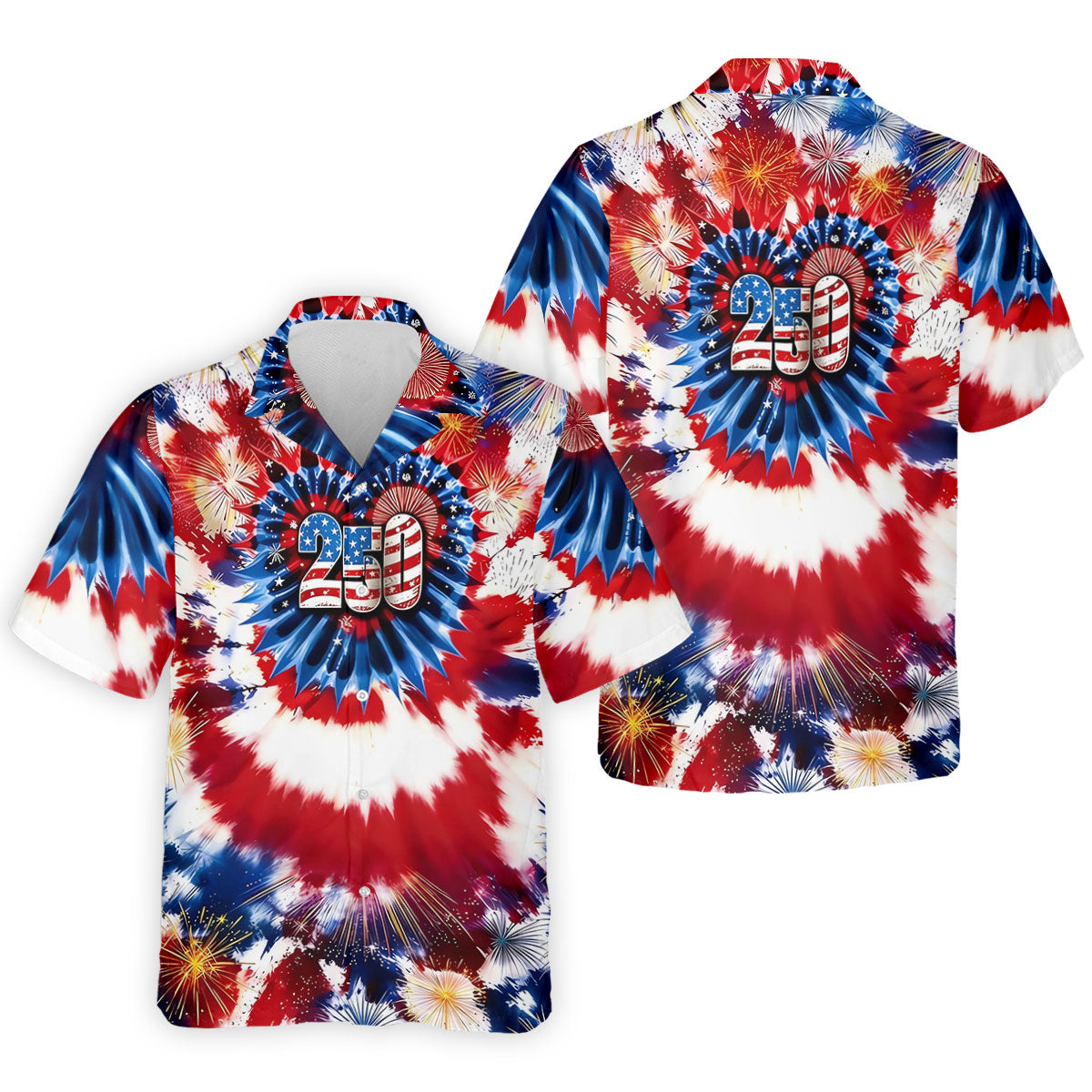 250 Years Red White Blue Tie Dye Print Patriotic Golf Shirt, 4th Of July Golf Shirts For Men