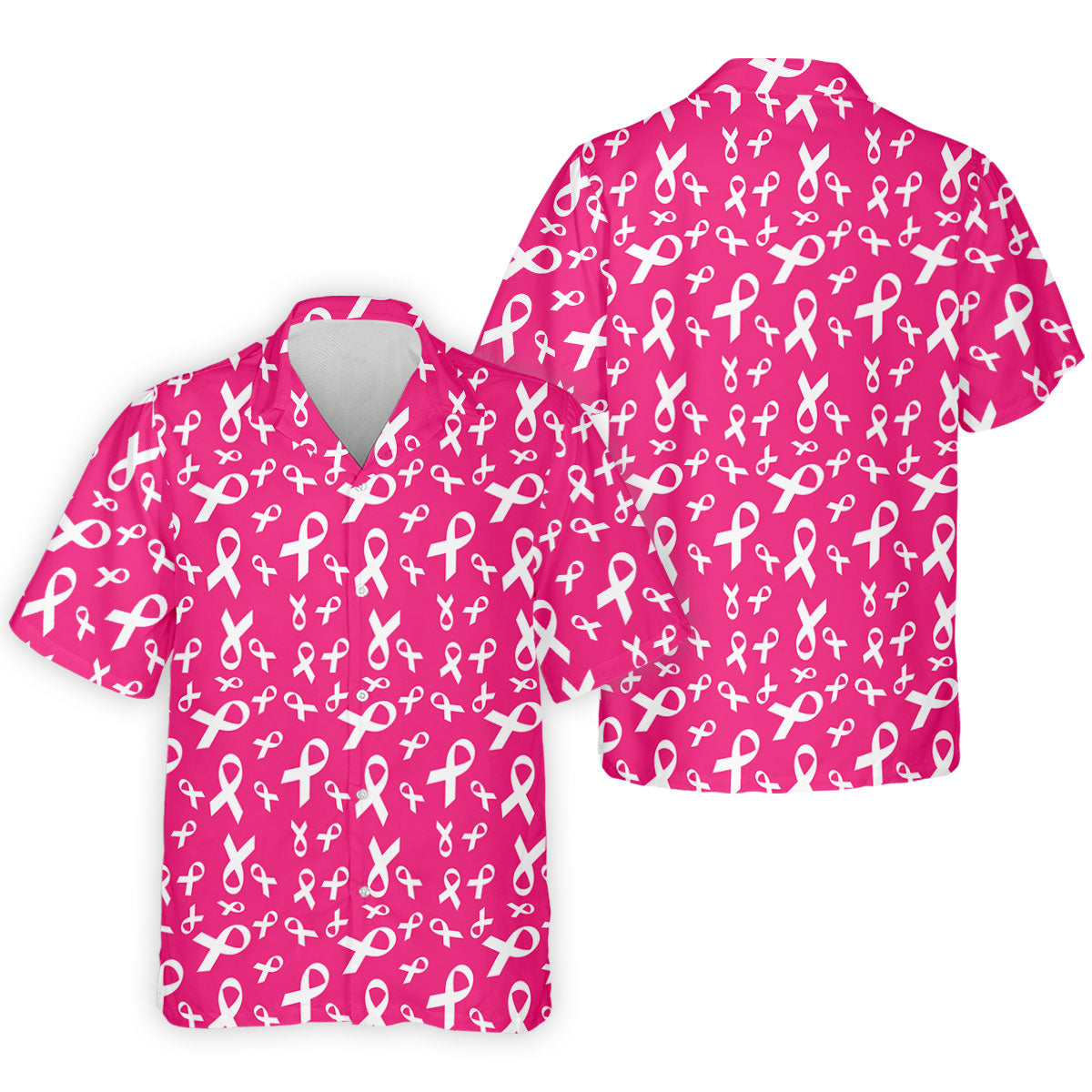 Hot Pink Breast Cancer Awareness Ribbon Polo Shirt, Mens Golf Polo, Printed Golf Shirts