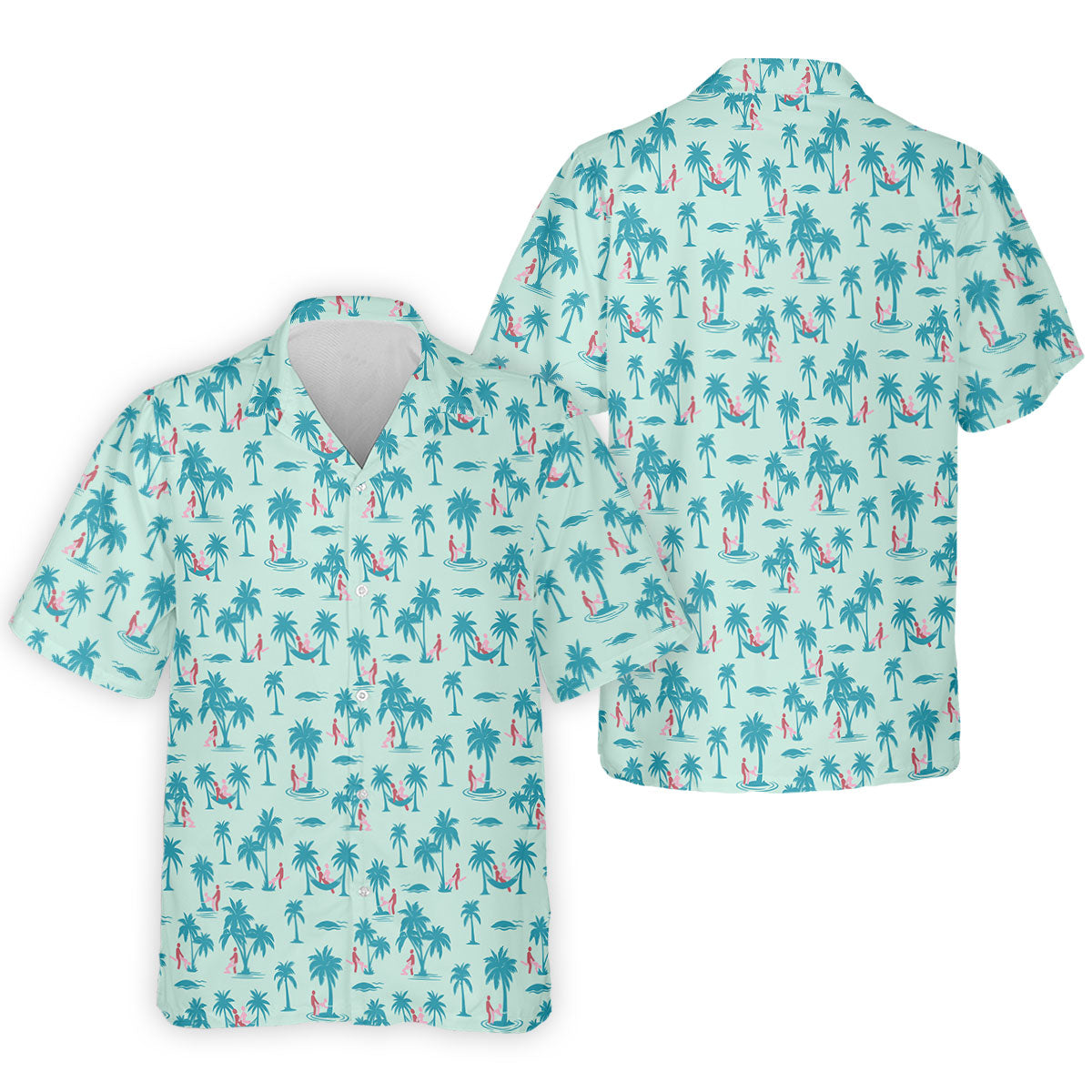 Funny Tropical Couple Beach Pattern Men's Golf Shirt, Hawaiian Golf Shirt, Golf Apparel For Men