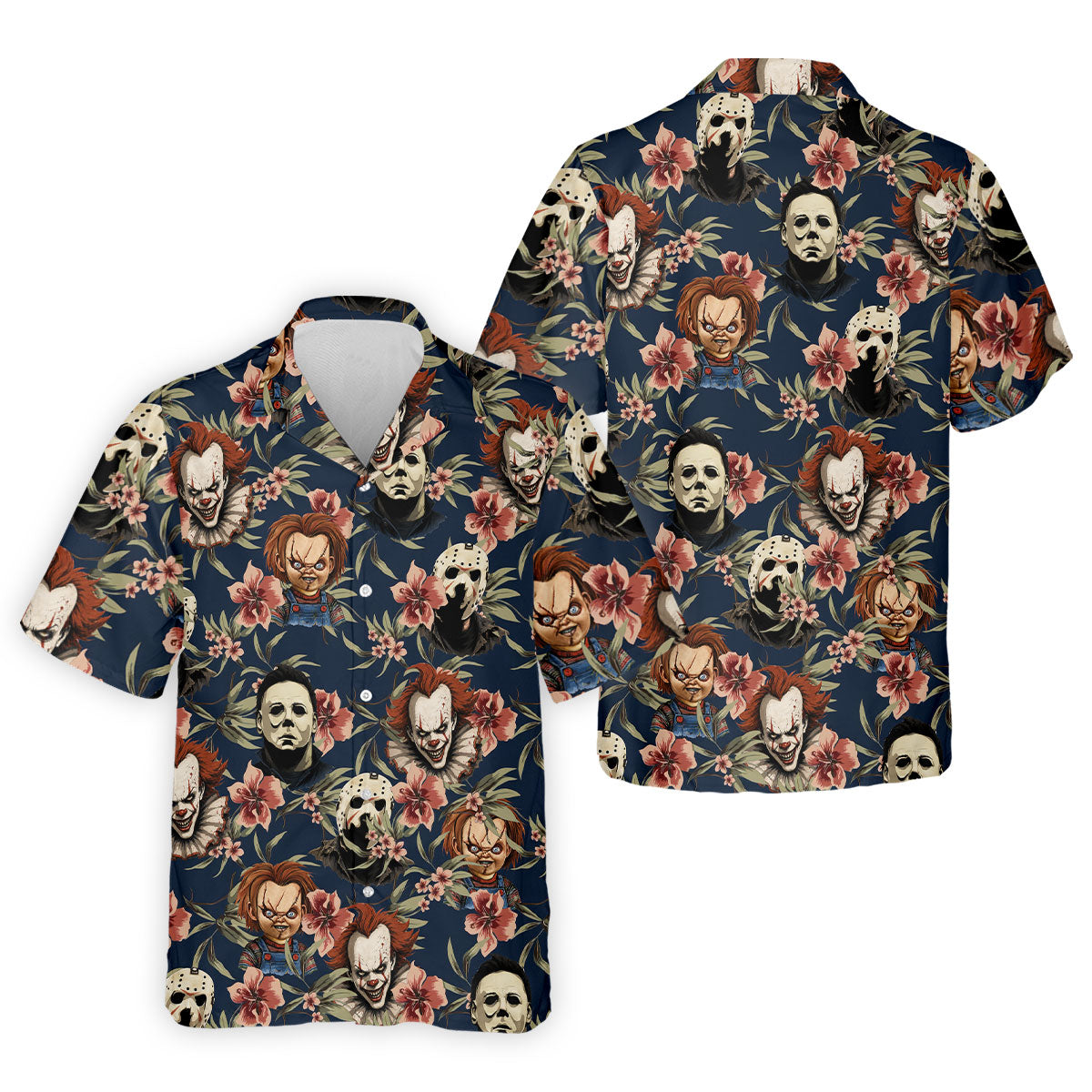 Gothic Floral Clown Doll Mask Hawaiian Polo, Golf Shirt For Men