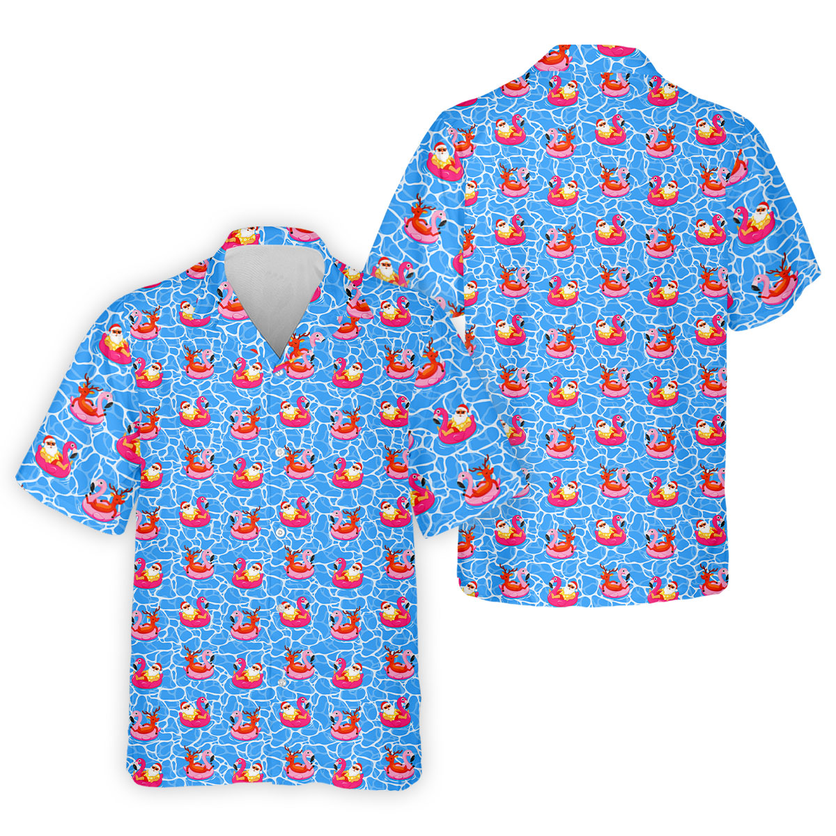 Santa Flamingo Pool Float Christmas Golf Shirt, Men's Golf Shirt, Hawaiian Golf Shirt, Printed Golf Shirts