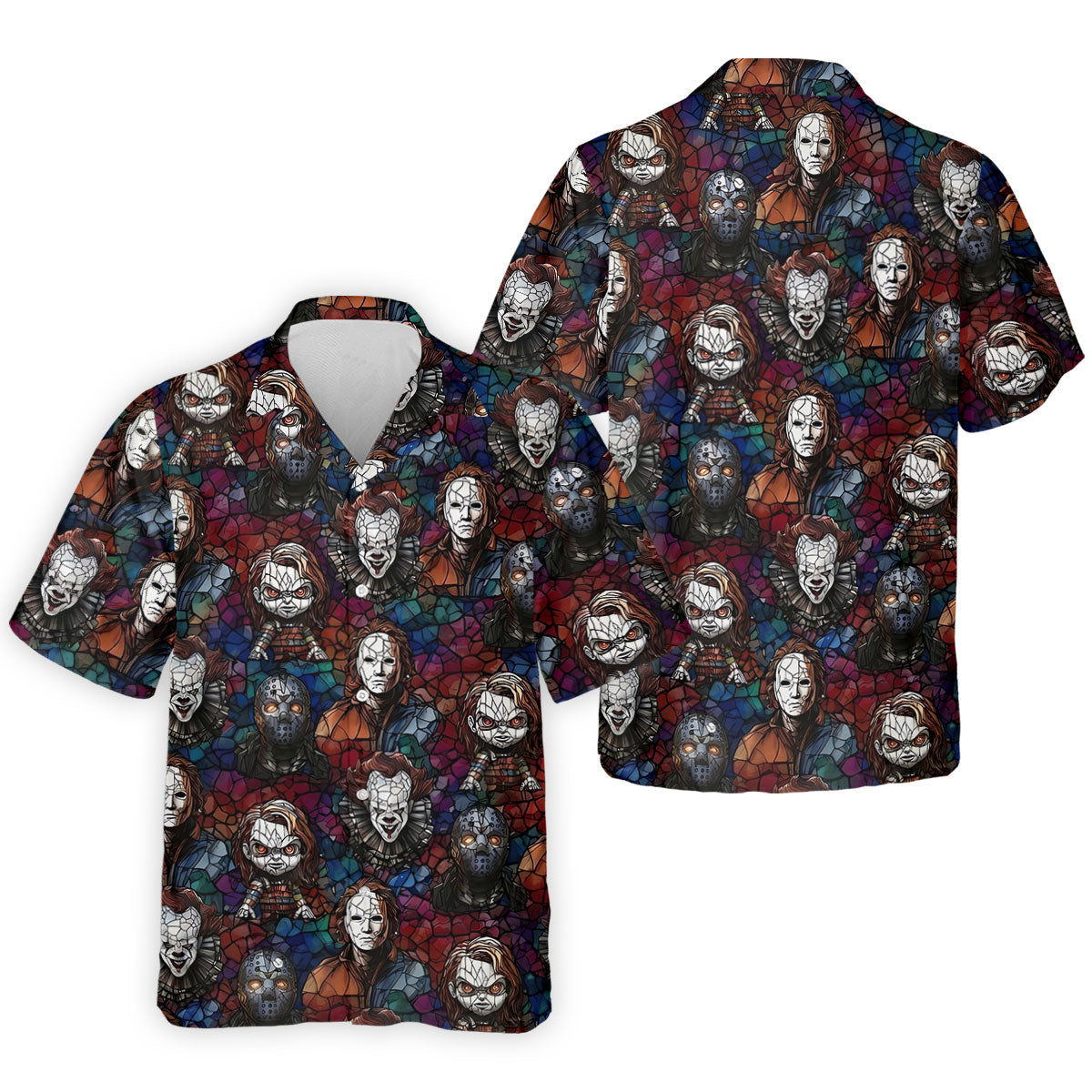 Stained Glass Horror Character Halloween Golf Shirt, Mens Polo Shirts, Golf Apparel For Men