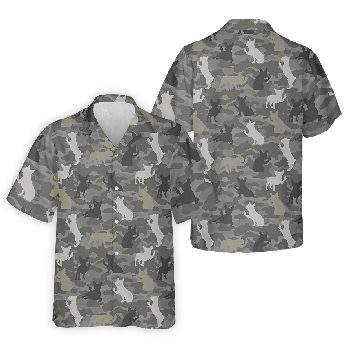 Grey Camo French Bulldog Pattern Golf Shirt, Mens Polo Shirt, Golf Shirts For Men, Performance Golf Shirt