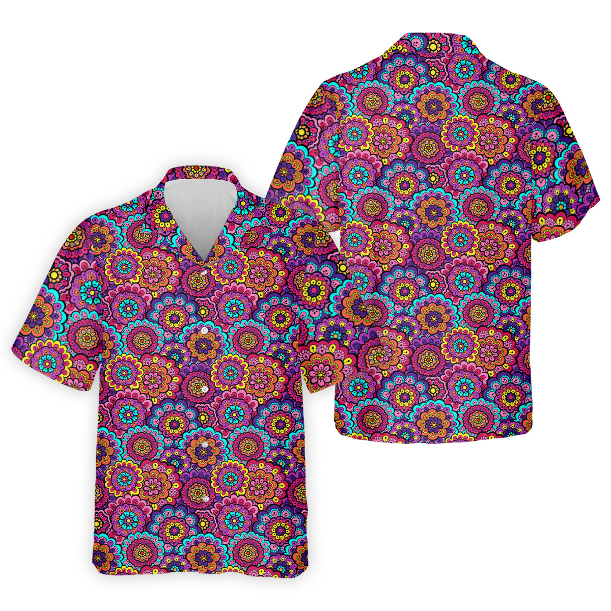 Colorful Mandala Floral Pattern Zip Hoodie, Graphic Zip Hoodie, Hooded Sweatshirt For Men