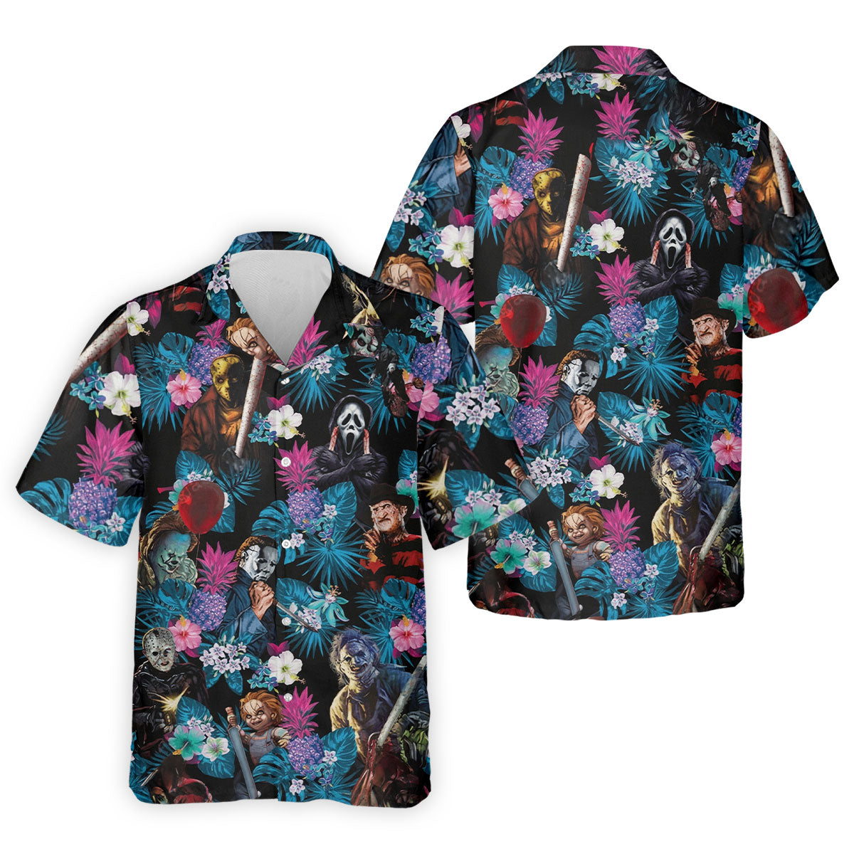 Tropical Horror Movie Villains Halloween Golf Polo Shirt, Hawaiian Golf Shirt, Mens Golf Apparel
