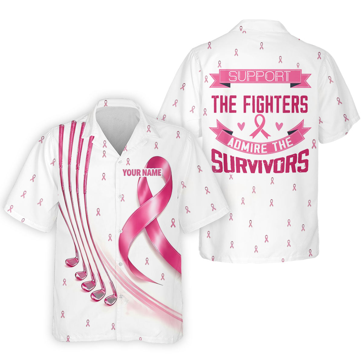 Support The Fighters Custom Pink Ribbon Golf Shirt, Polo Shirts For Men, Mens Golf Shirts
