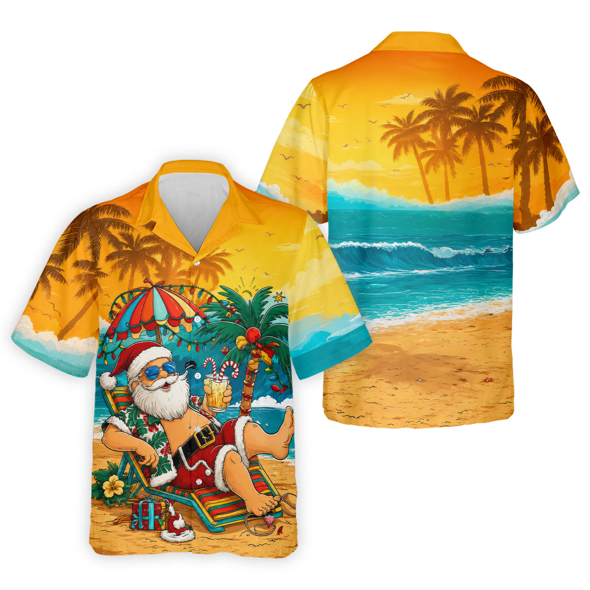 Beach Chair Santa Christmas Golf Shirt, Men's Golf Shirt, Hawaiian Golf Shirt, Printed Golf Shirts