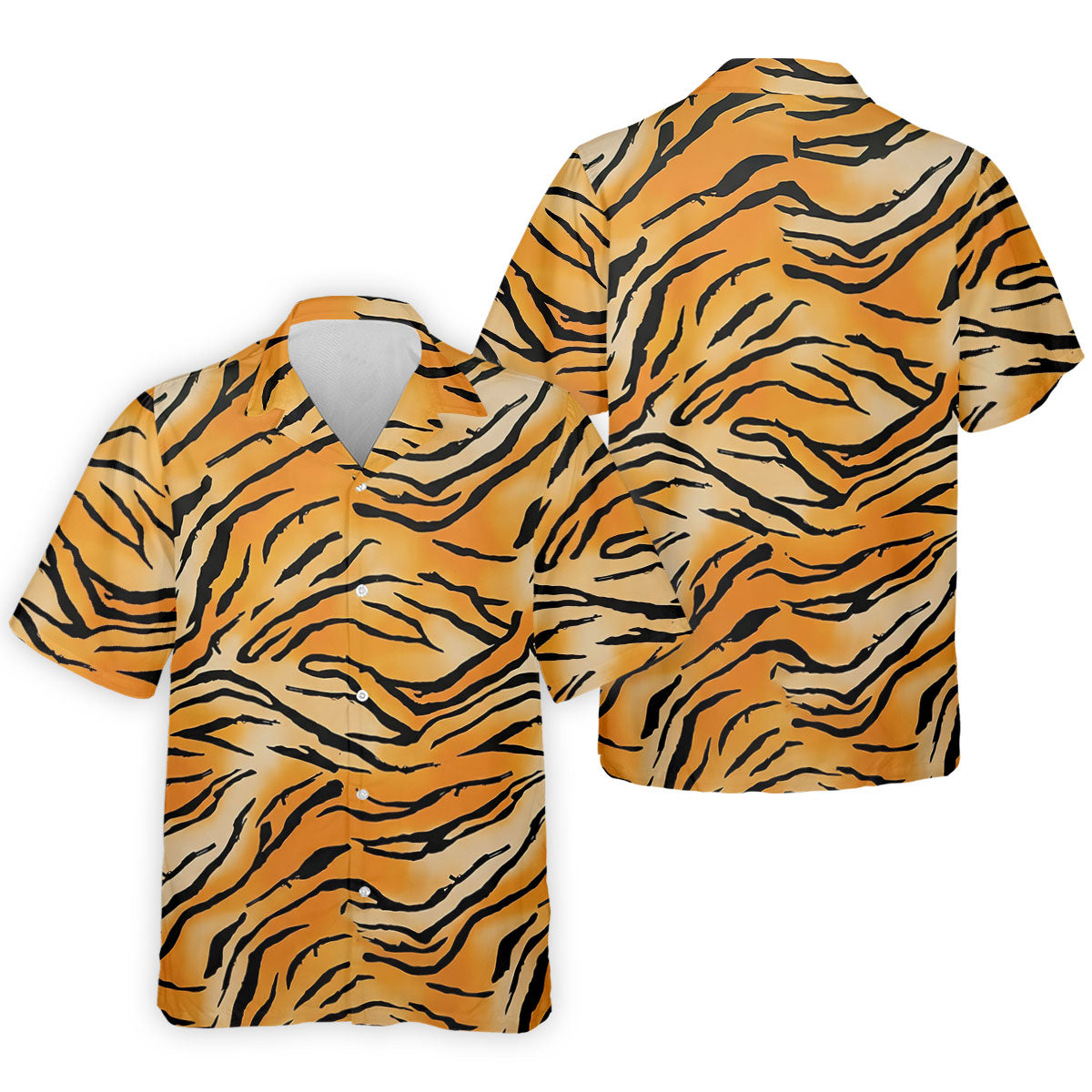 Tiger Stripe Pattern Hawaiian Golf Shirt, Men's Funny Golf Shirts, Golf Shirts For Men