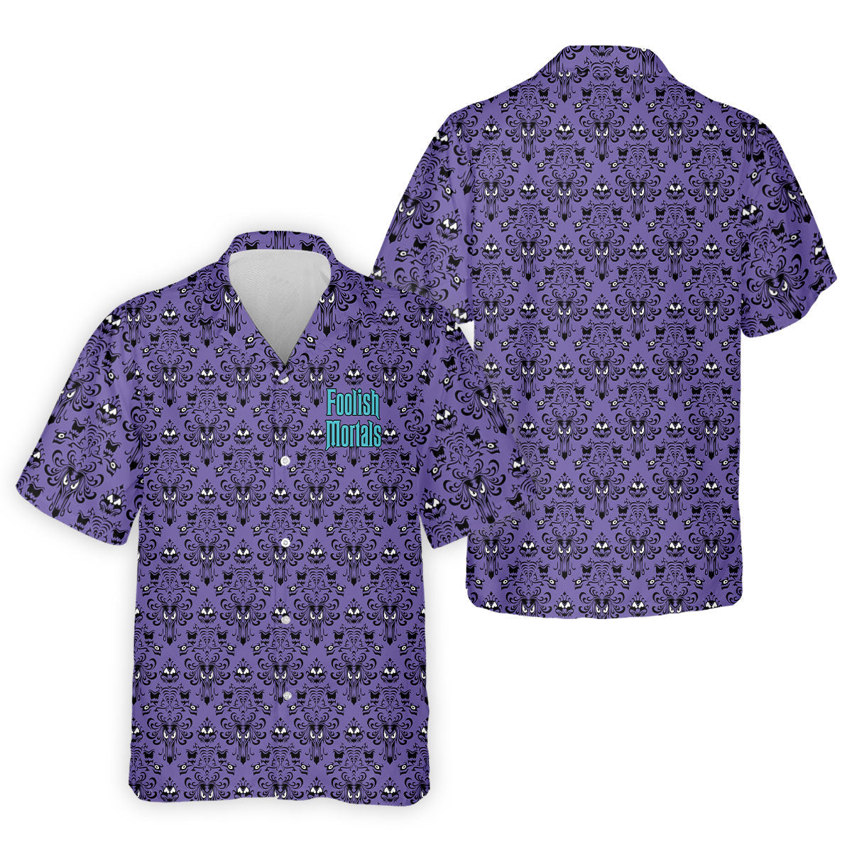 Foolish Mortals Haunted Pattern Golf Polo Shirt, Halloween Shirt For Men, Mens Golf Polo