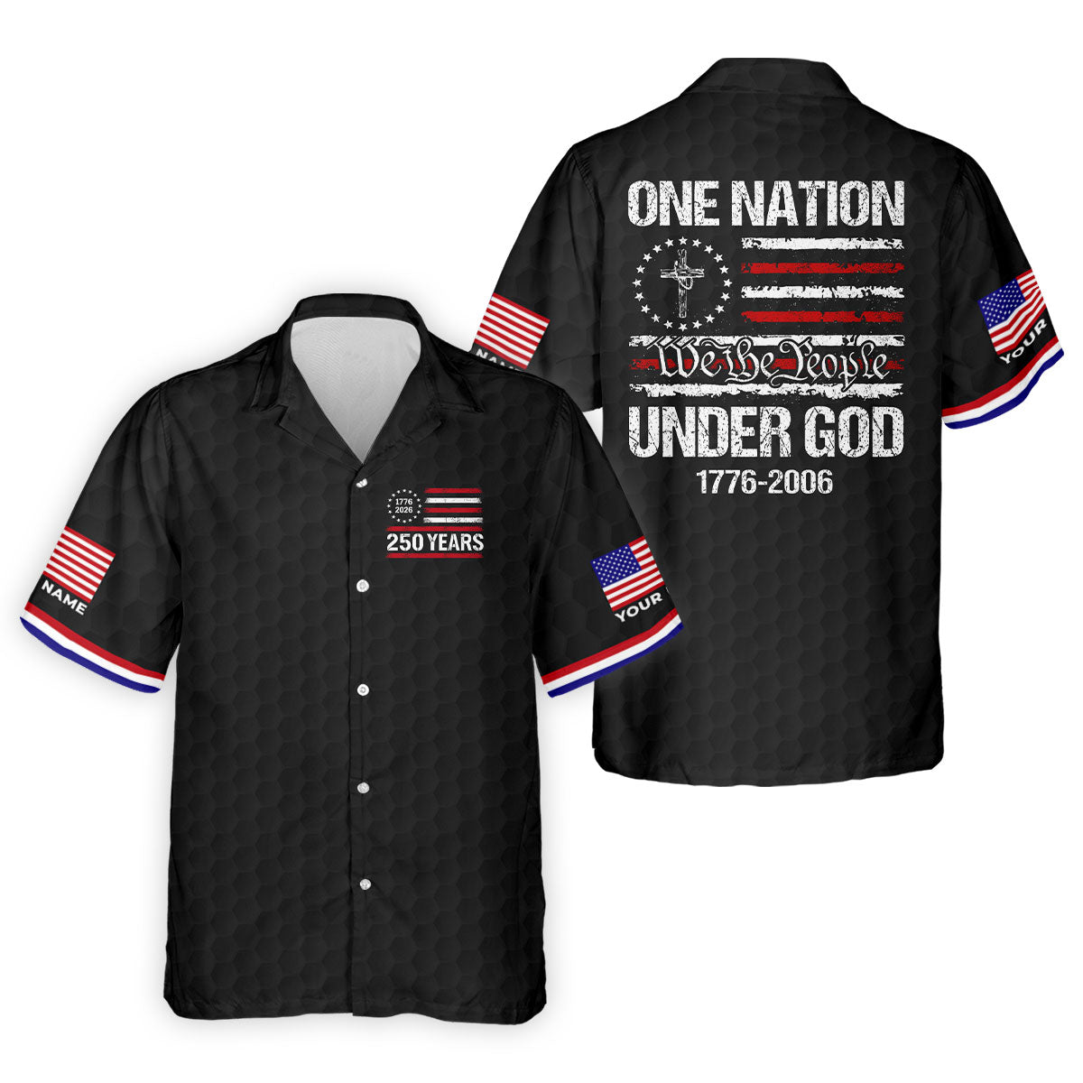 One Nation Under God We The People Black Golf Shirt, 250 Years 4th Of July Golf Shirts For Men