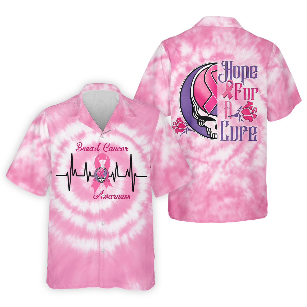 Hope For A Cure Tie Dye Skull Breast Cancer Polo Shirt, Mens Golf Polo, Printed Golf Shirts