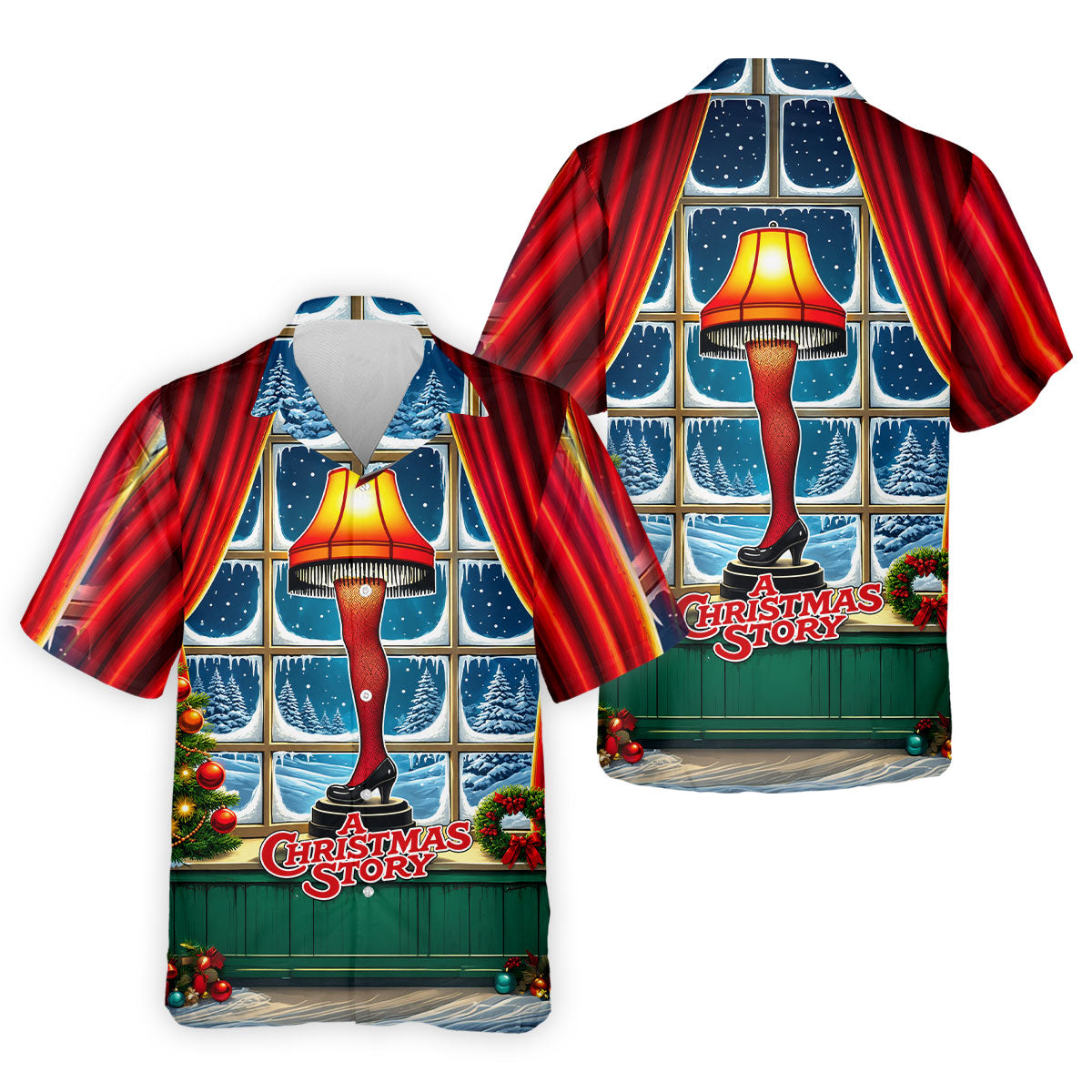 Funny Christmas Leg Lamp Window Golf Polo Shirt, Mens Golf Polo, Golf Apparel For Men