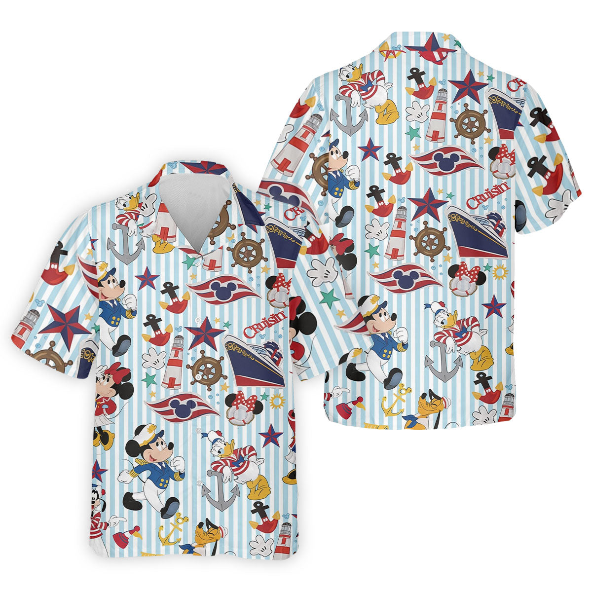Nautical Cruise Cartoon Pattern Golf Polo Shirt, Golf Shirts For Men, Mens Golf Polo