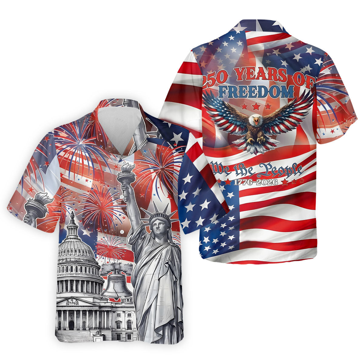 250 Years Of Freedom We The People US Flag Pattern Patriotic Golf Shirt, 4th Of July Golf Shirts For Men