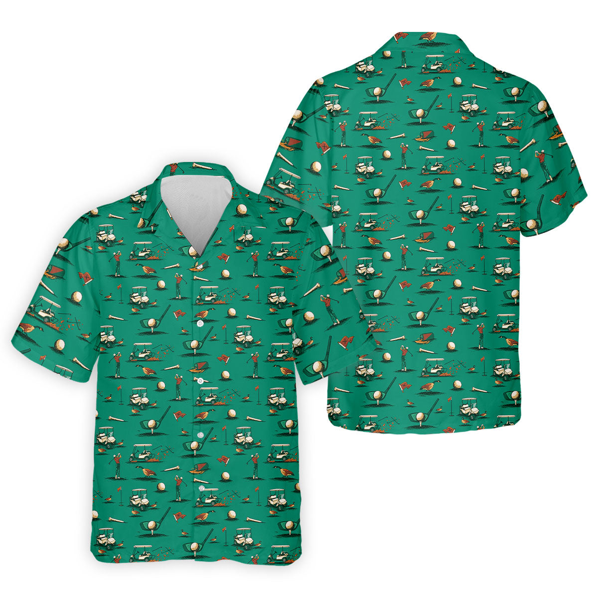 Funny Goose Golf Cart Pattern Green Polo Shirt, Men's Golf Shirt, Mens Golf Apparel