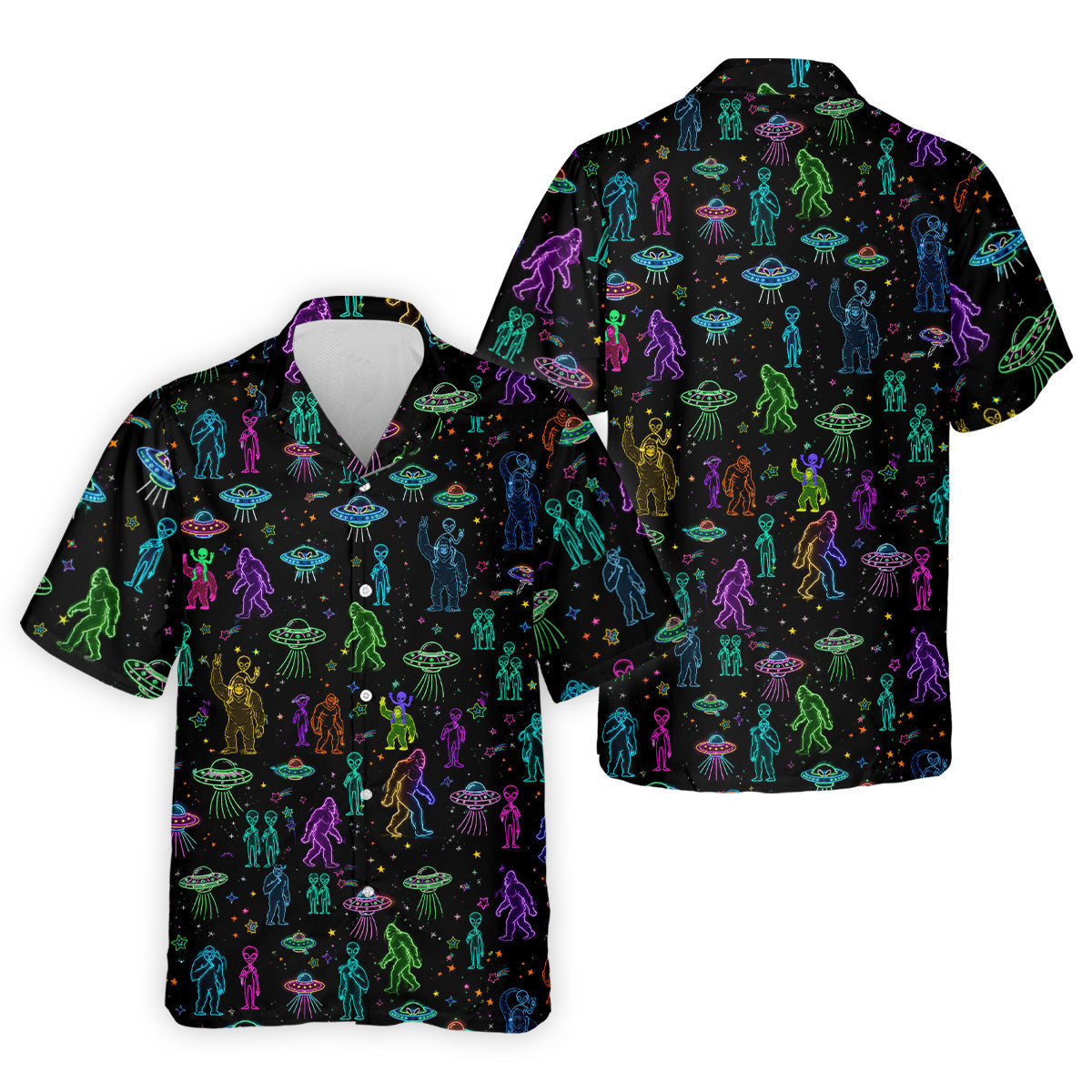 Neon Bigfoot Alien UFO Pattern Golf Polo Shirt, Men's Golf Shirt, Printed Golf Shirts