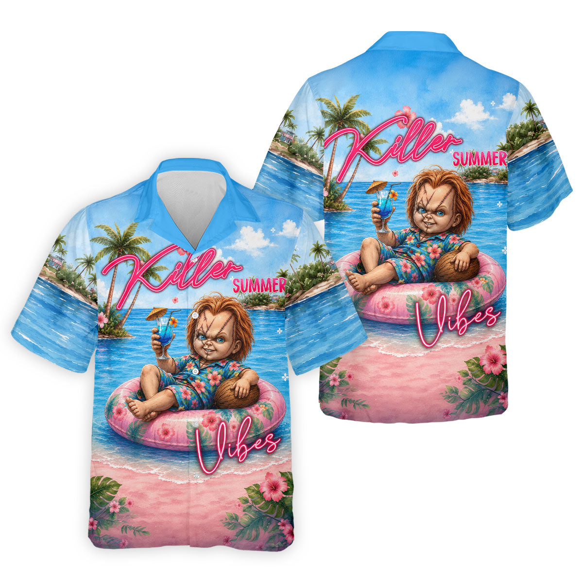 Killer Summer Vibes Evil Doll Golf Polo Shirt, Golf Shirts For Men, Mens Polo Shirts