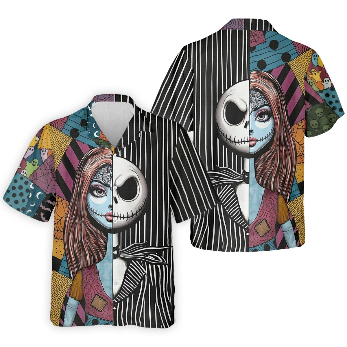 Half Sally And Jack Horror Character Golf Polo Shirt, Men's Golf Shirt, Printed Golf Shirts