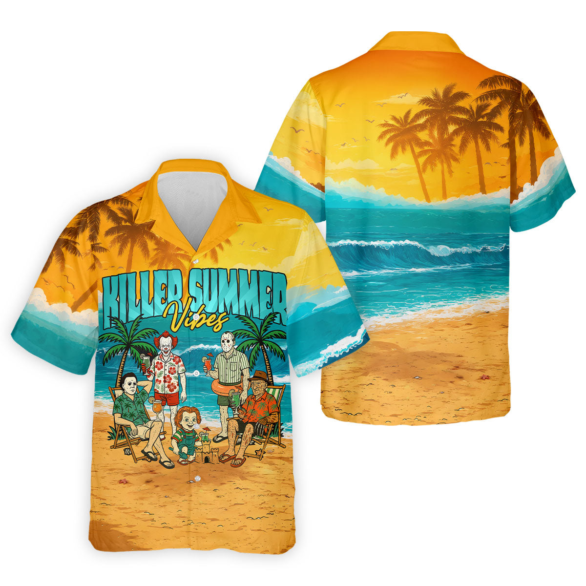 Killer Summer Vibes Horror Beach Party Golf Hawaiian Shirt, Men's Golf Shirt, Mens Golf Polo