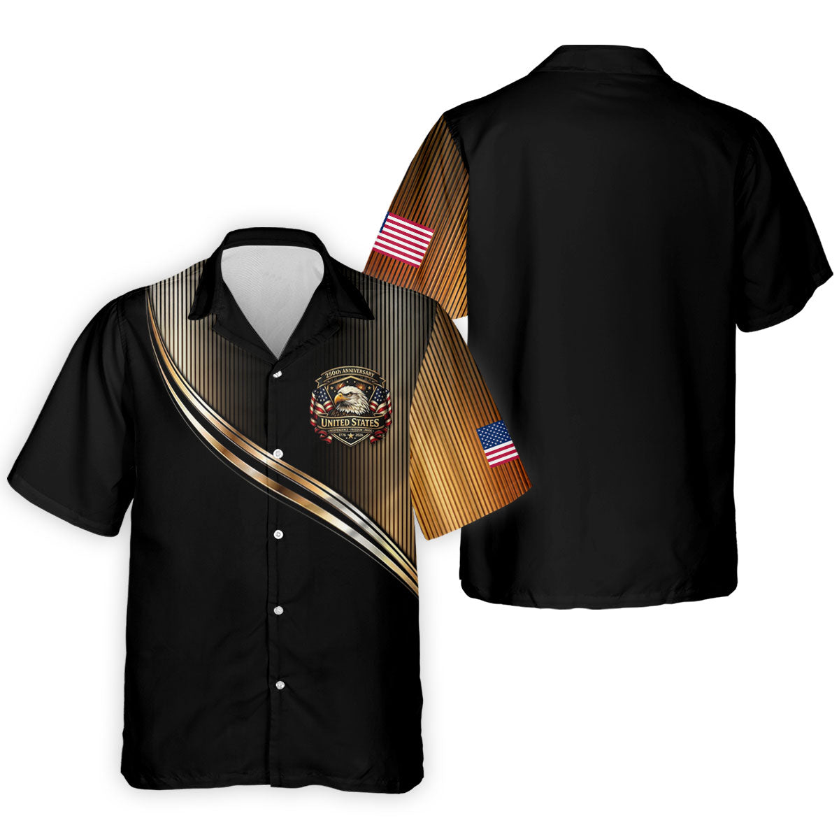 250th Anniversary Metallic Looking Patriotic Golf Shirt, 4th Of July Golf Shirts For Men