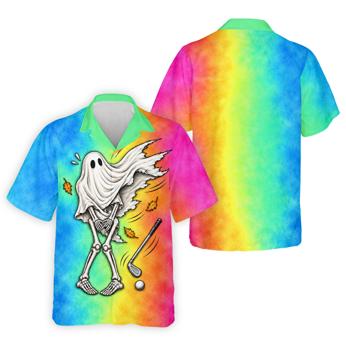 Windy Skeleton Ghost Golf Polo Shirt, Halloween Shirts For Men, Golf Polo Shirts For Men