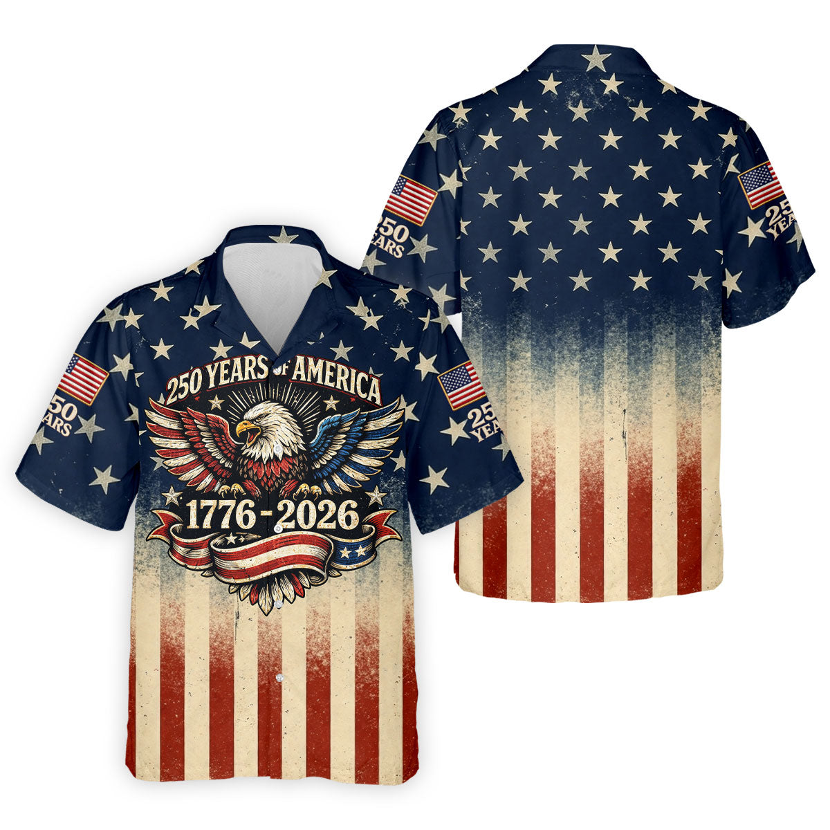 250 Years Bald Eagle US Flag Retro Golf Shirt, Patriotic 4th Of July Golf Shirts For Men