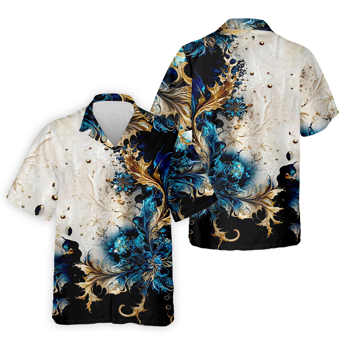 Metallic Flower Fractal Art Hawaiian Golf Shirt, Retro Golf Shirt, Polo Shirts For Men
