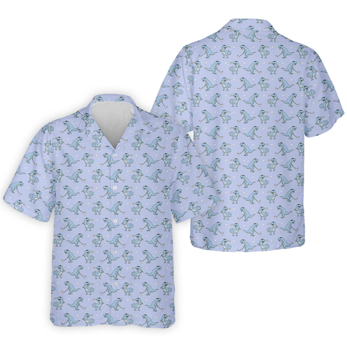 Blue T-Rex Dinosaur Golfer Pattern Golf Polo Shirt, Men's Golf Shirt, Mens Golf Polo