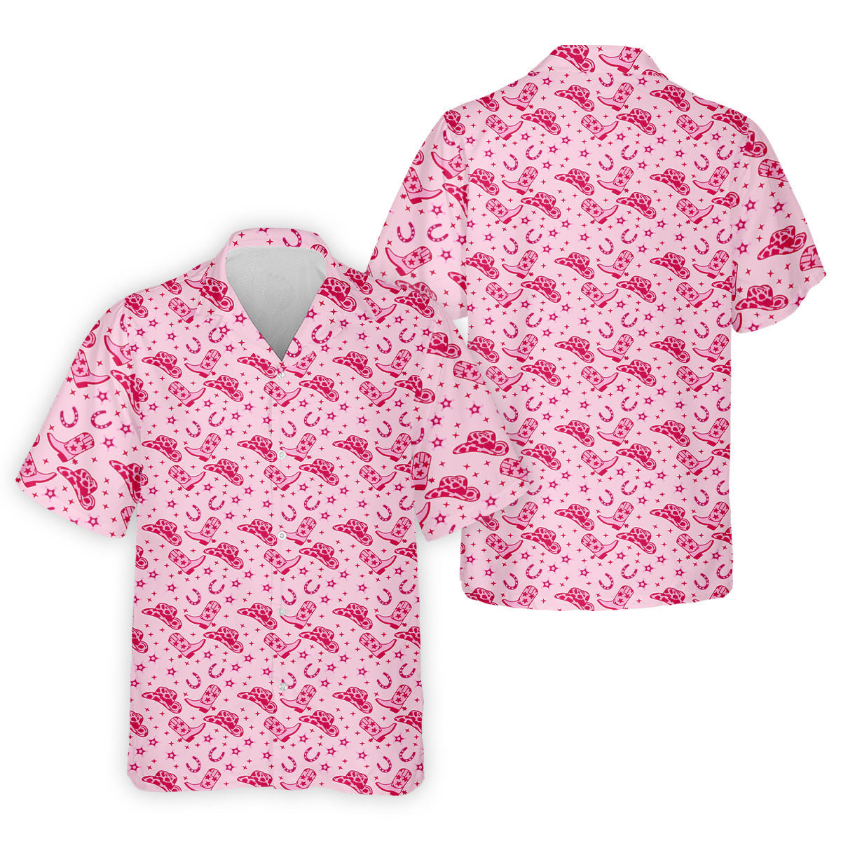 Pink Cowgirl Boots Hat Pattern Hawaiian Golf Shirt, Golf Polo Shirts For Men, Mens Golf Apparel