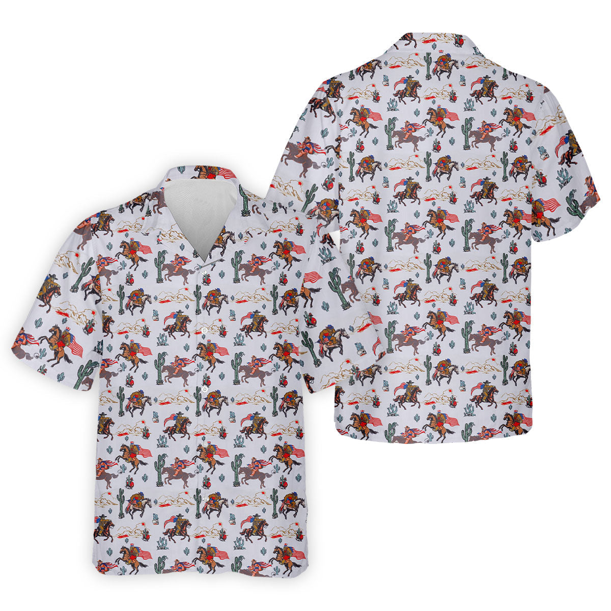 Patriotic Cowboy Horse Pattern Golf Polo Shirt, Men's Golf Polo, Hawaiian Golf Shirt