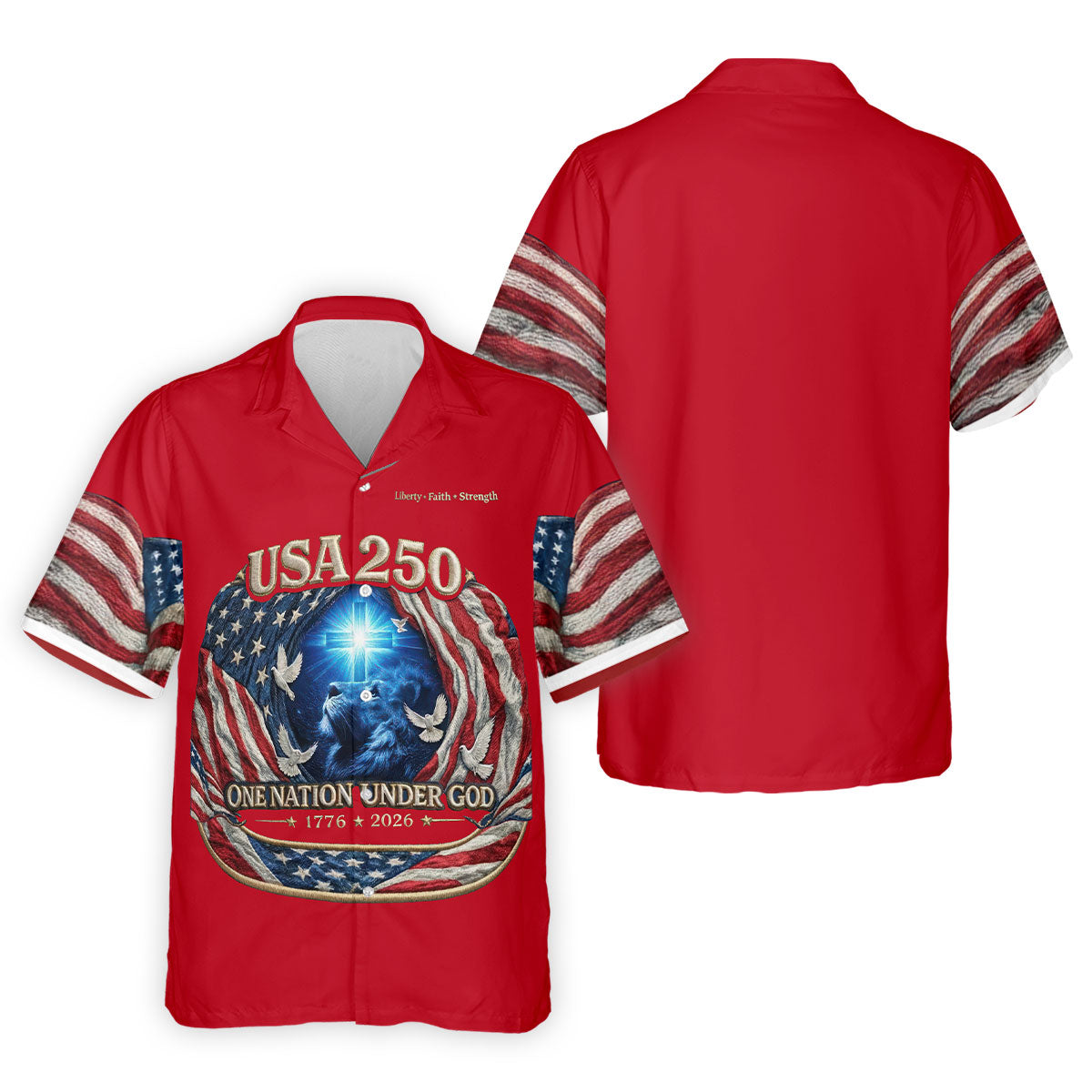 One Nation Under God Faith Cross USA 250 Red Golf Shirt, 4th Of July Golf Shirts For Men