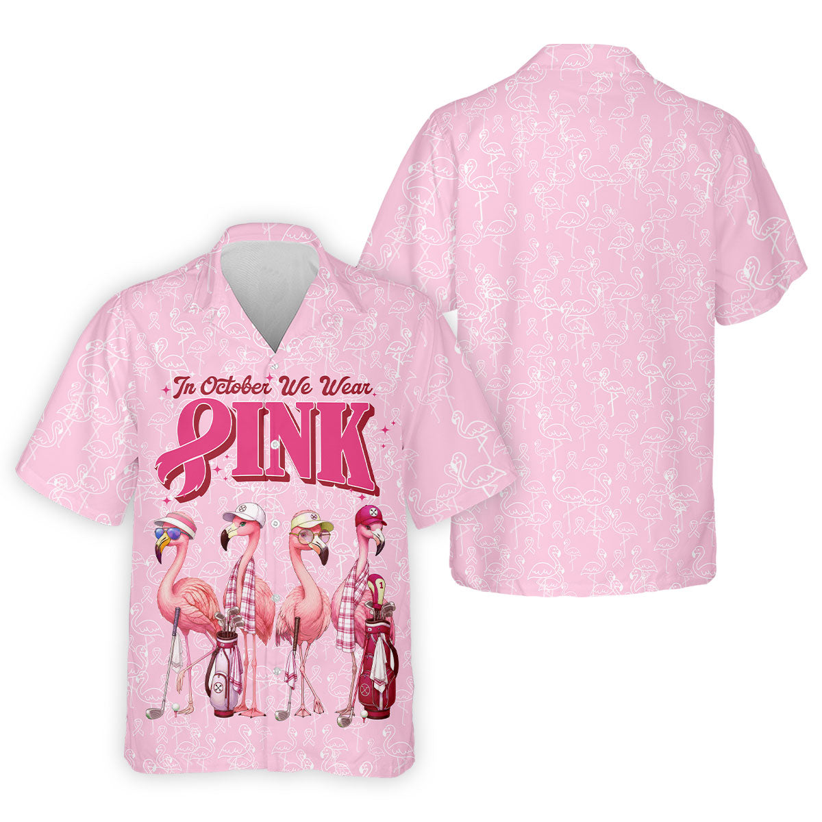 In October We Wear Pink Flamingo Breast Cancer Polo, Golf Shirts For Men, Mens Golf Polo