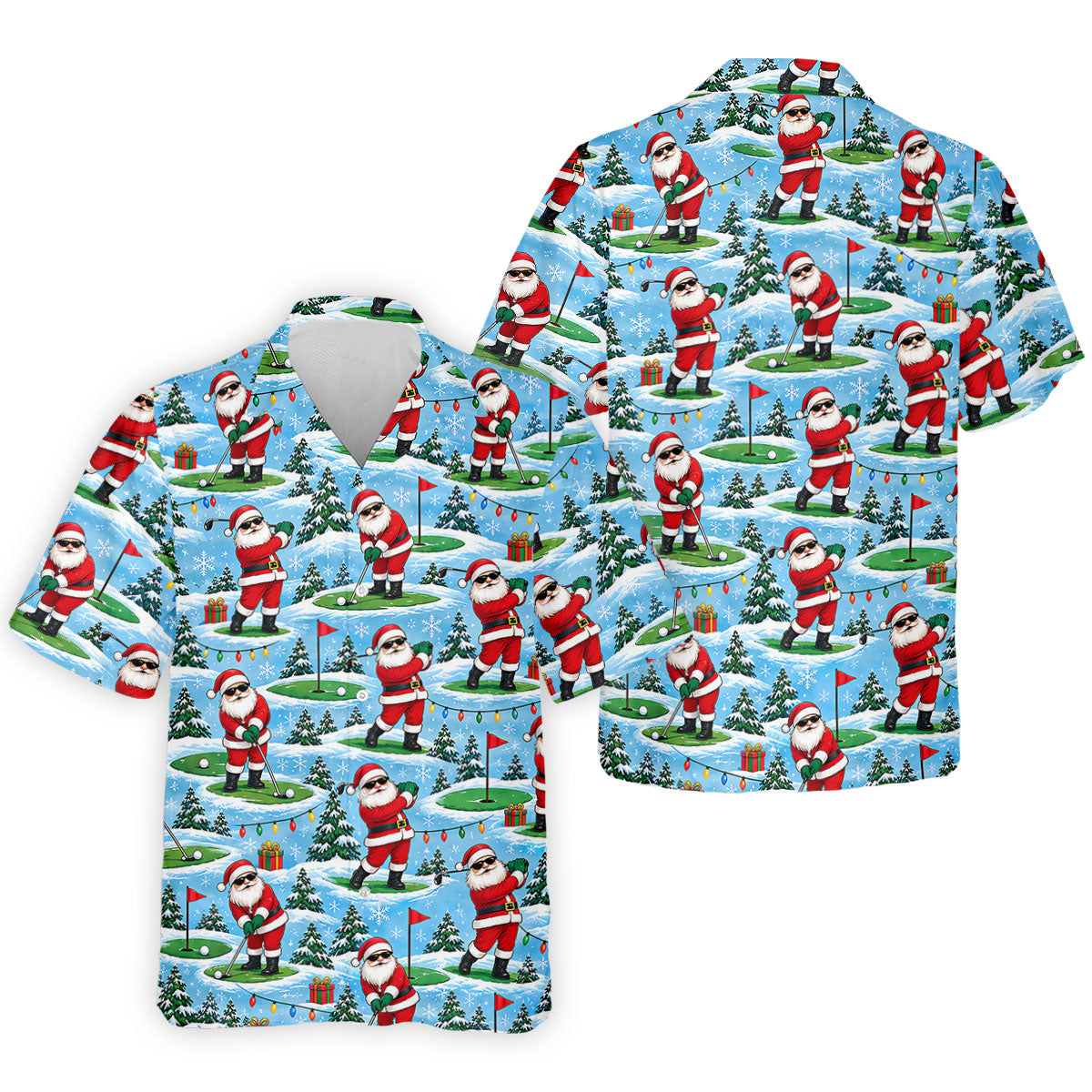 Santa Playing Golf In Snow Christmas Golf Shirt, Mens Golf Polo, Golf Shirts For Men