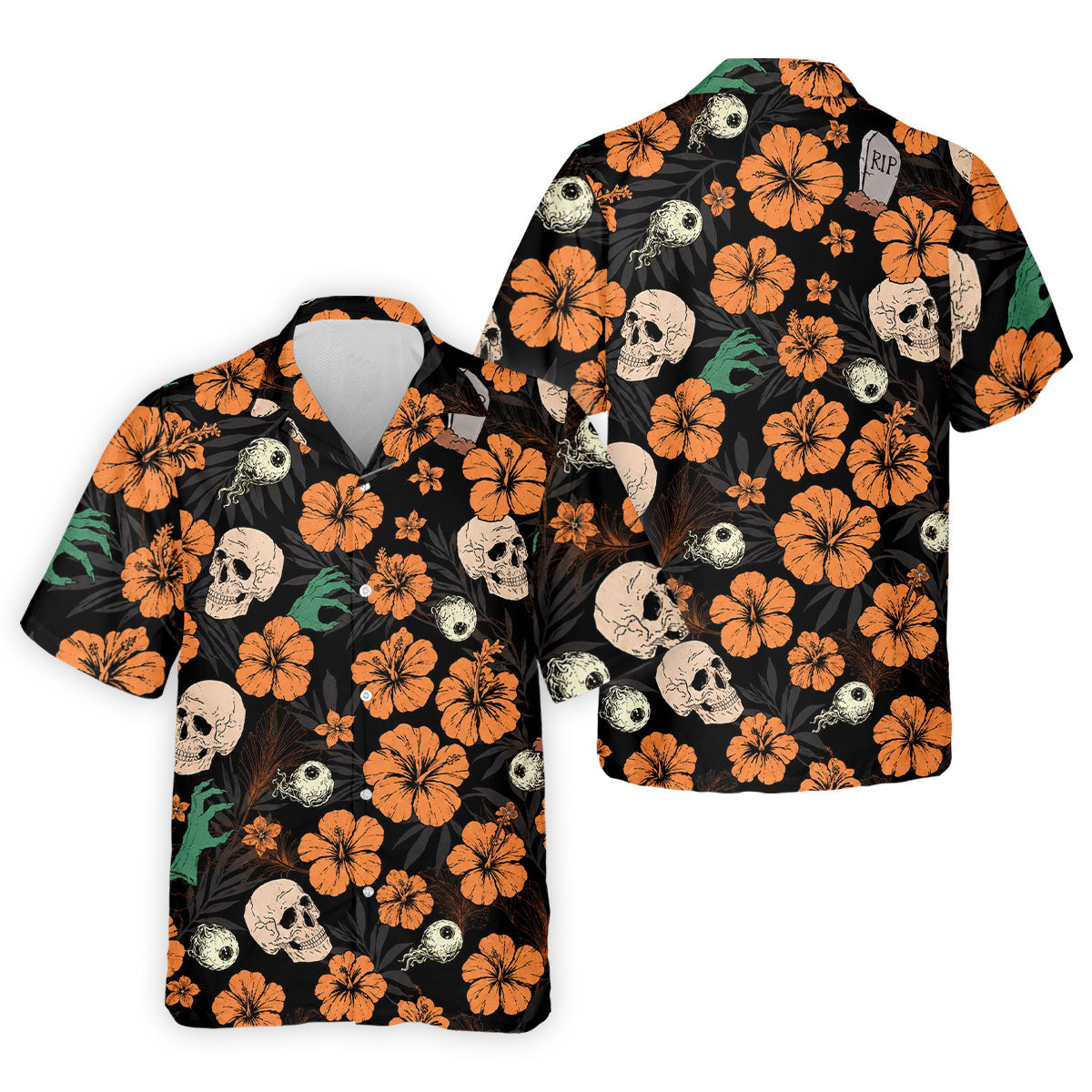 Halloween Skull Hibiscus Floral Pattern Golf Polo Shirt, Golf Polo Shirts For Men, Mens Golf Apparel