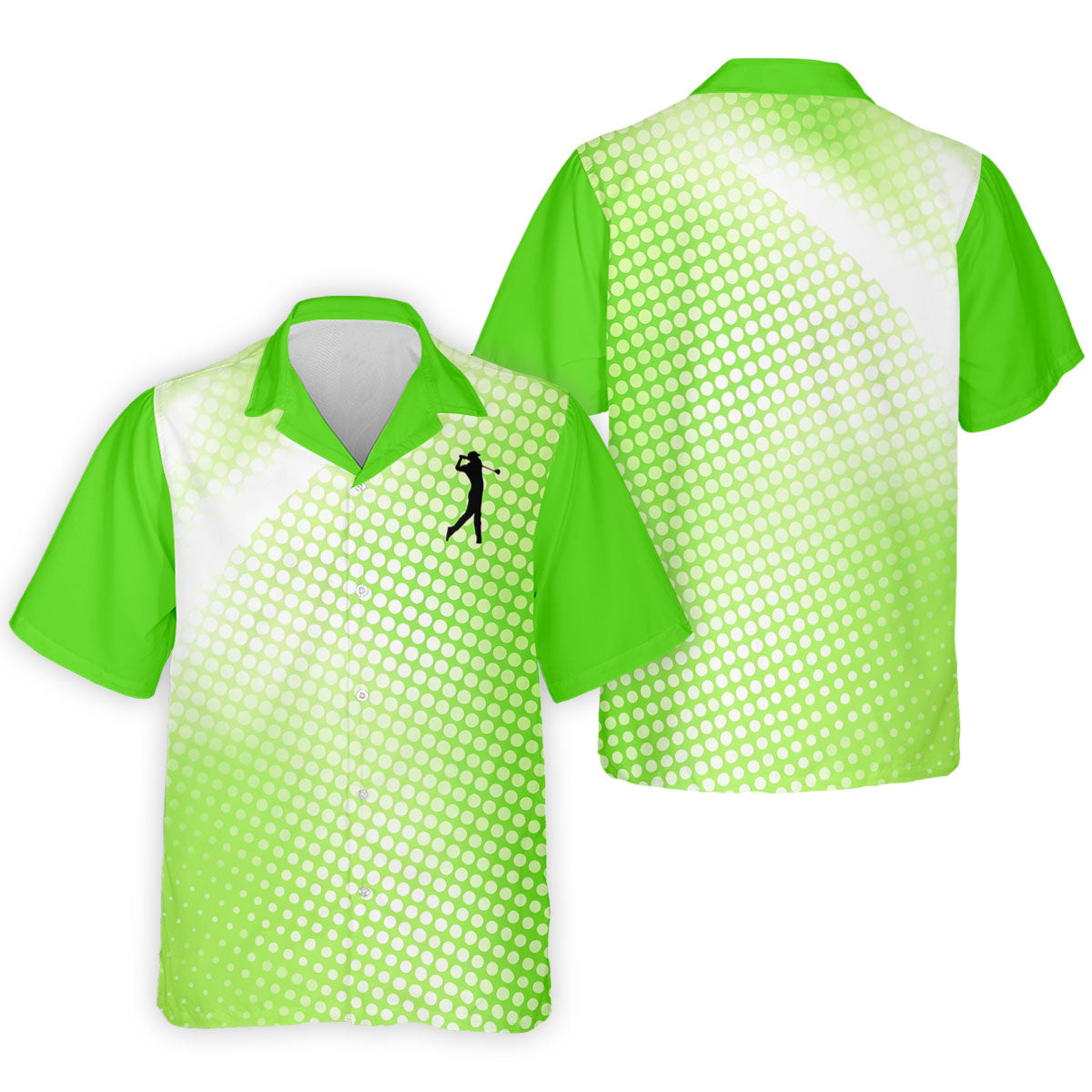 Green White Gradient Polka Dot Golf Shirt, Polo Shirts For Men, Golf Shirts For Men
