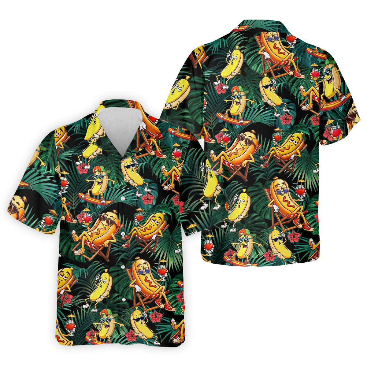 Funny Hot Dog Banana Tropical Hawaiian Golf Shirt, Mens Golf Polo, Printed Golf Shirts