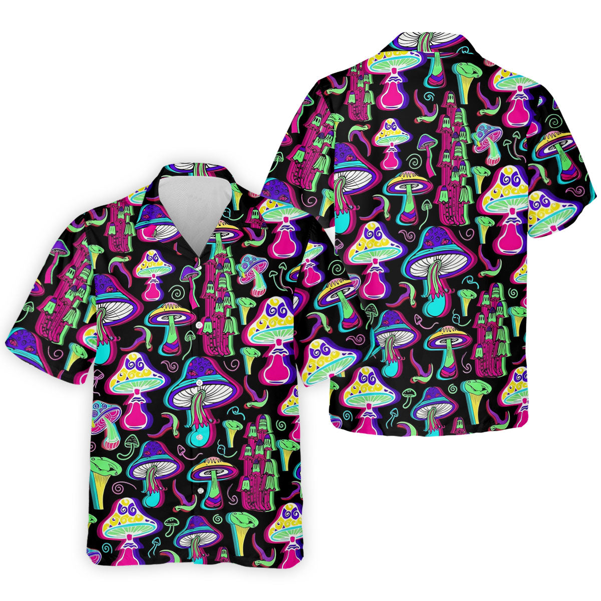 Black Neon Mushroom Pattern Golf Shirt, Mens Golf Polo, Golf Apparel For Men, Printed Golf Shirts