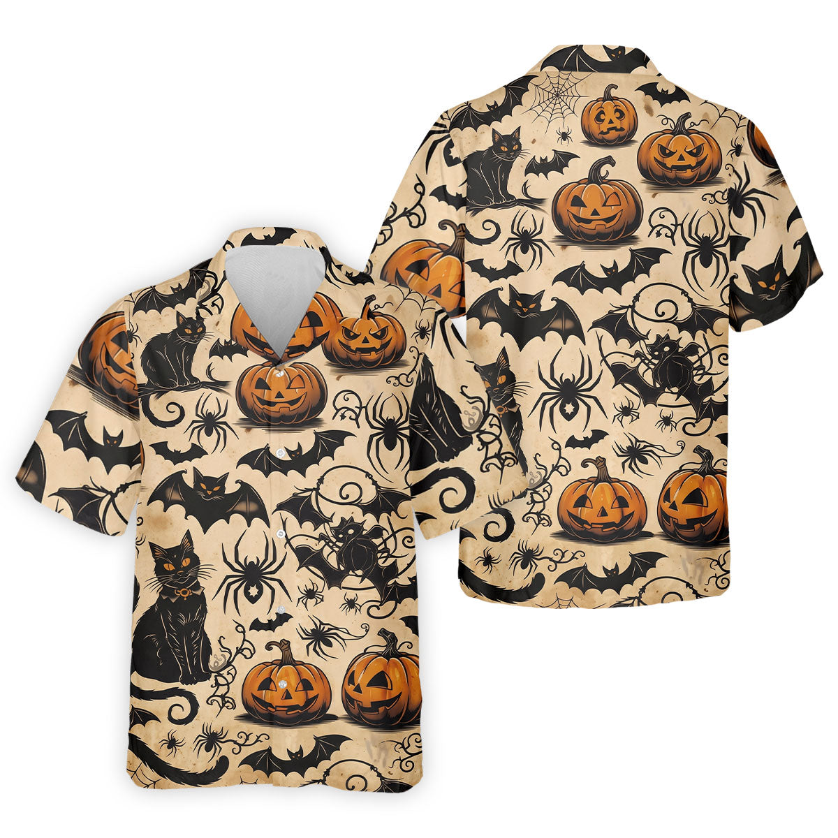 Vintage Halloween Cat Pumpkin Pattern Golf Polo Shirt, Mens Golf Polo, Hawaiian Golf Shirt