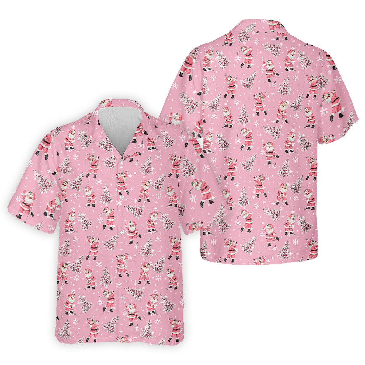 Funny Pink Santa Golfer Christmas Golf Shirt, Mens Golf Shirts, Polo Shirts For Men