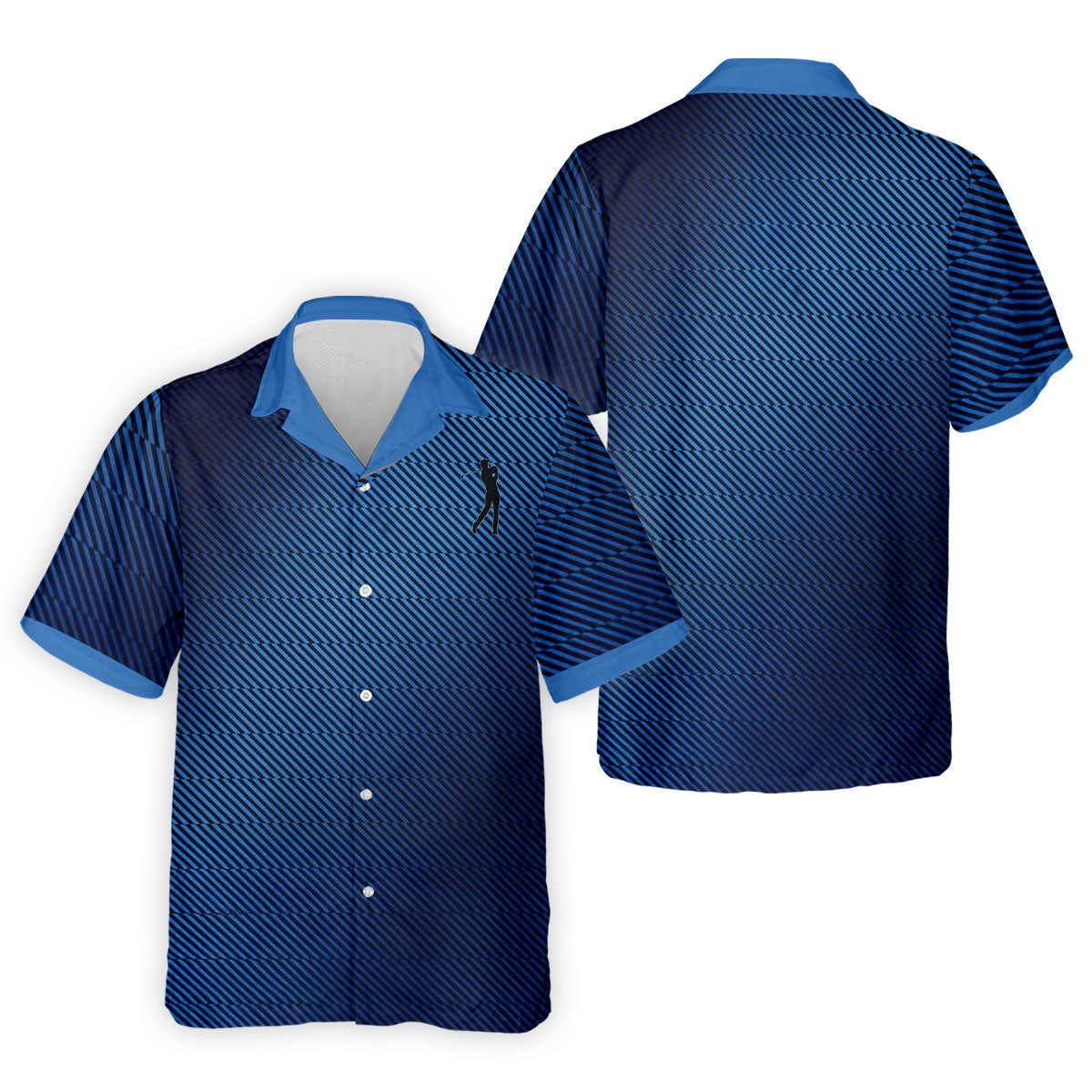 Retro Abstract Gradient Stripe Blue Lines Golf Shirt, Patriotic 4th Of July Golf Shirts For Men